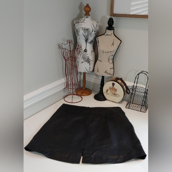 Theyskens' Theory Black Lined Calf Leather Skirt with Pockets NWOT - Picture 6 of 9